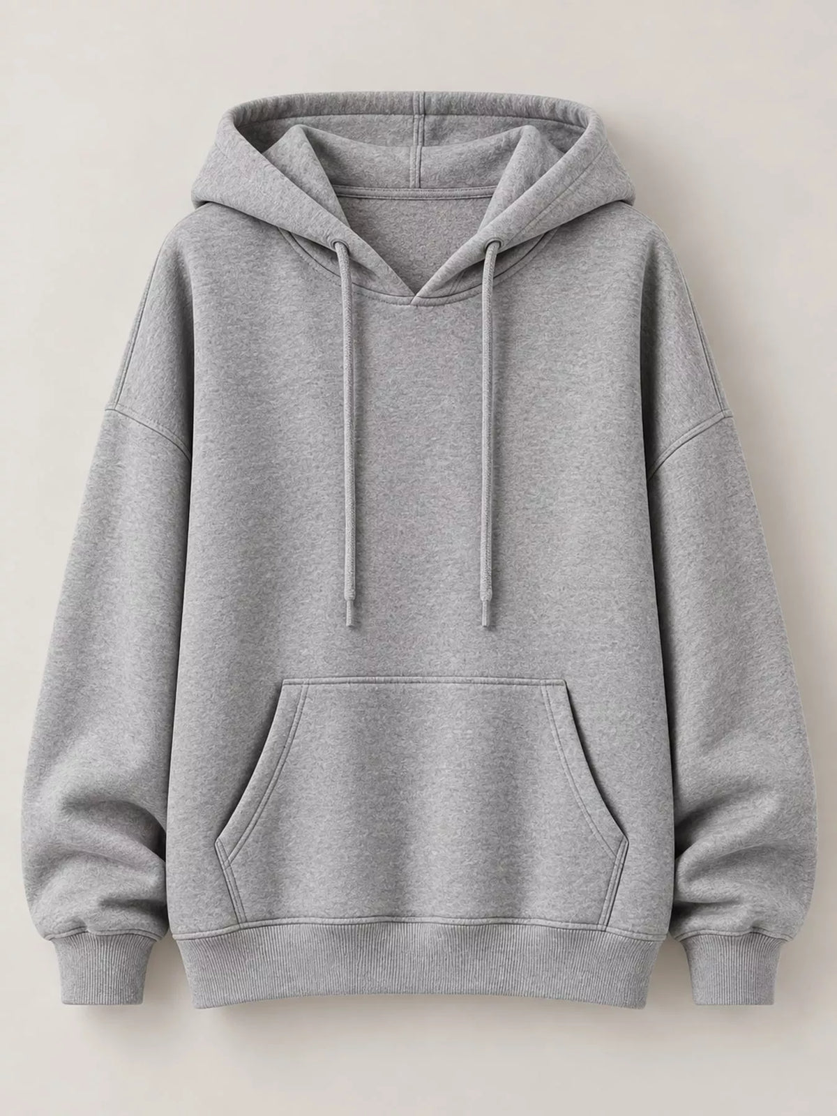 Women's Drawstring Dropped Shoulder Hoodie in gray — flat lay view