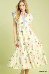 Trendsi Umgee Mix Floral Tiered Ruffle Midi Dress -