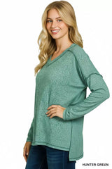 Trendsi Zenana Soft Melange Hacci Exposed Seam Hi-low Tee -