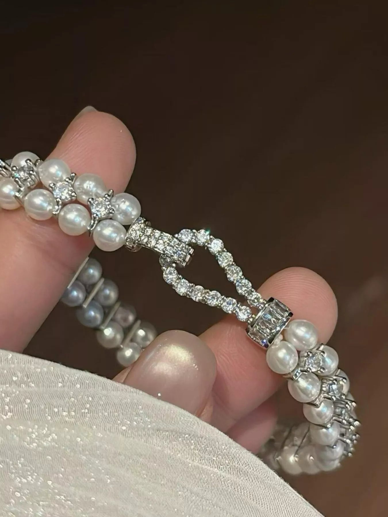 Trendsi Pearl & Zircon Embellished Bracelet -