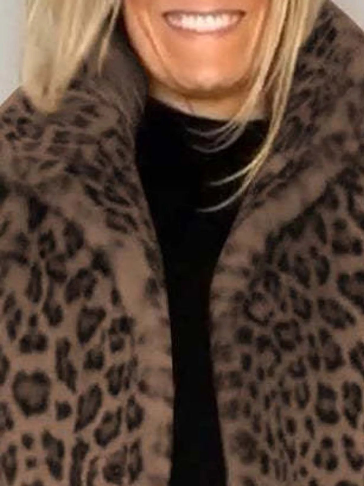 Open Front Leopard Print Faux Fur Jacket — construction details