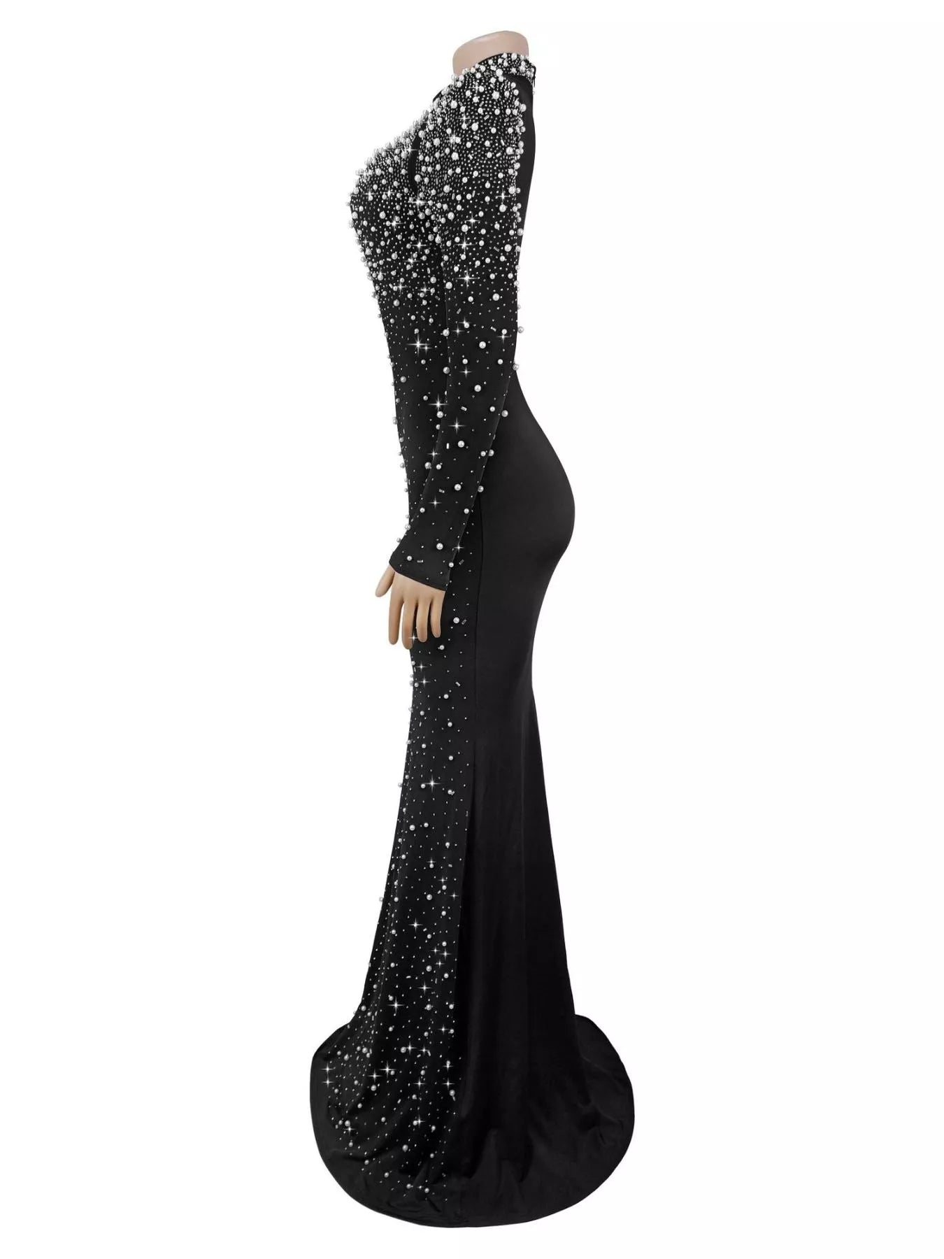 Trendsi Rhinestone Long Sleeve Mermaid Maxi Dress -