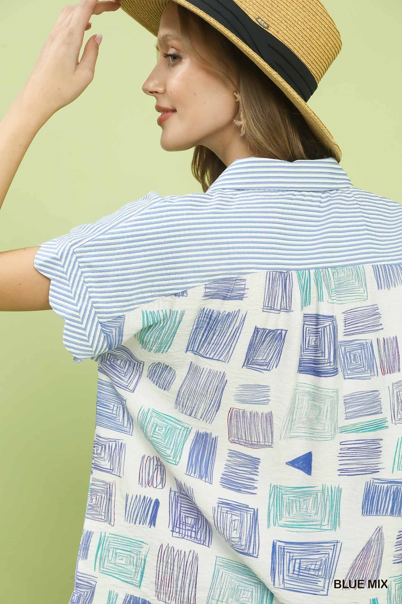 Women's Geometric Print Button-Front Collared Blouse — product view 5