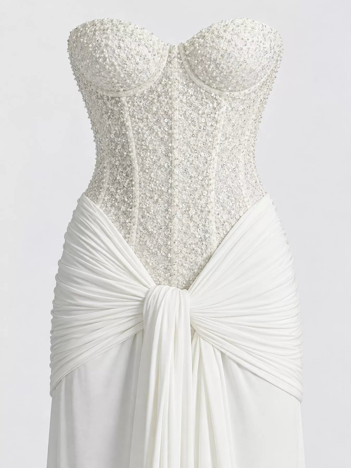 Strapless Sequin Corset Maxi Dress, bodice detail