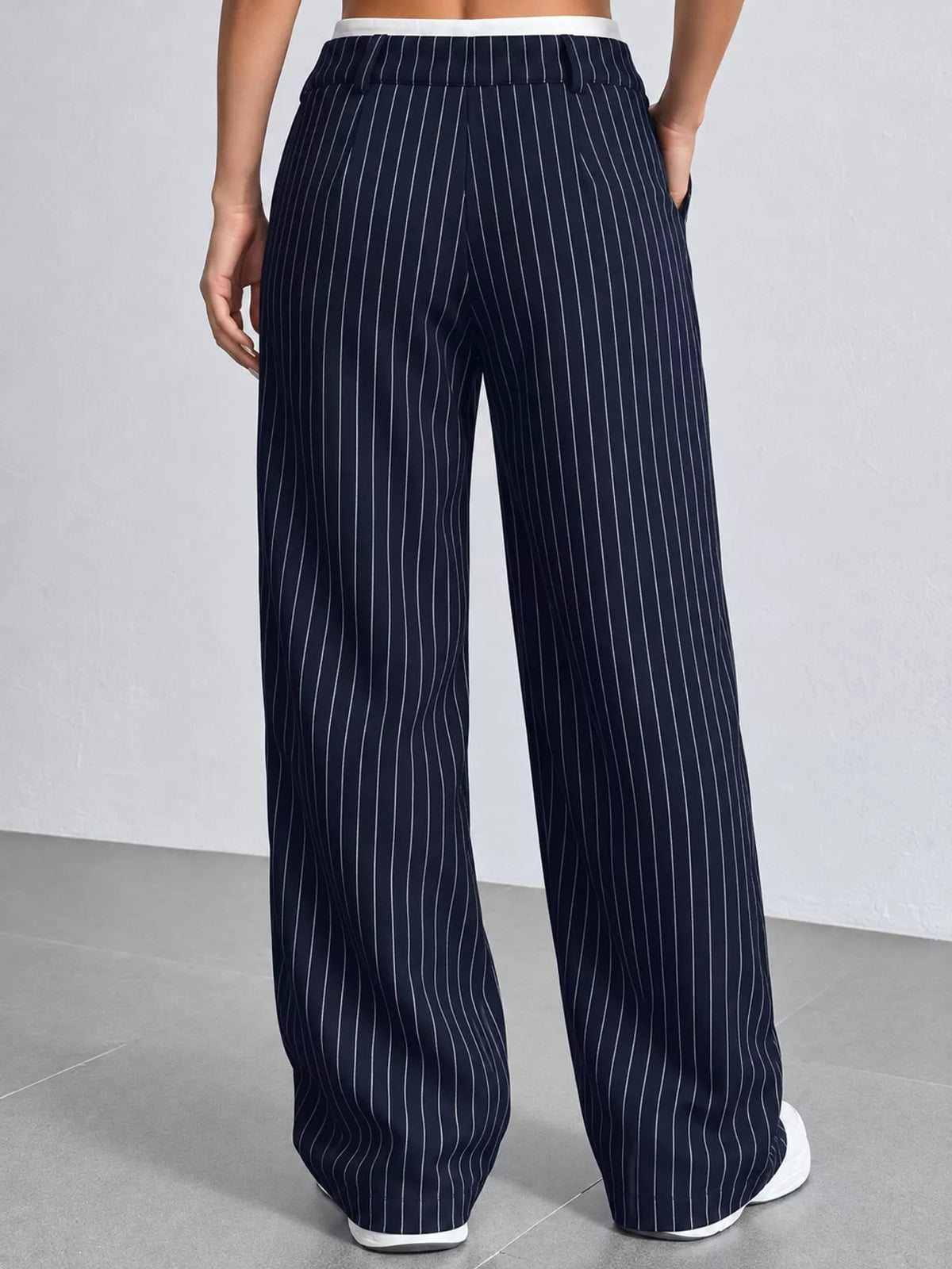 Striped wide-leg pants, navy back