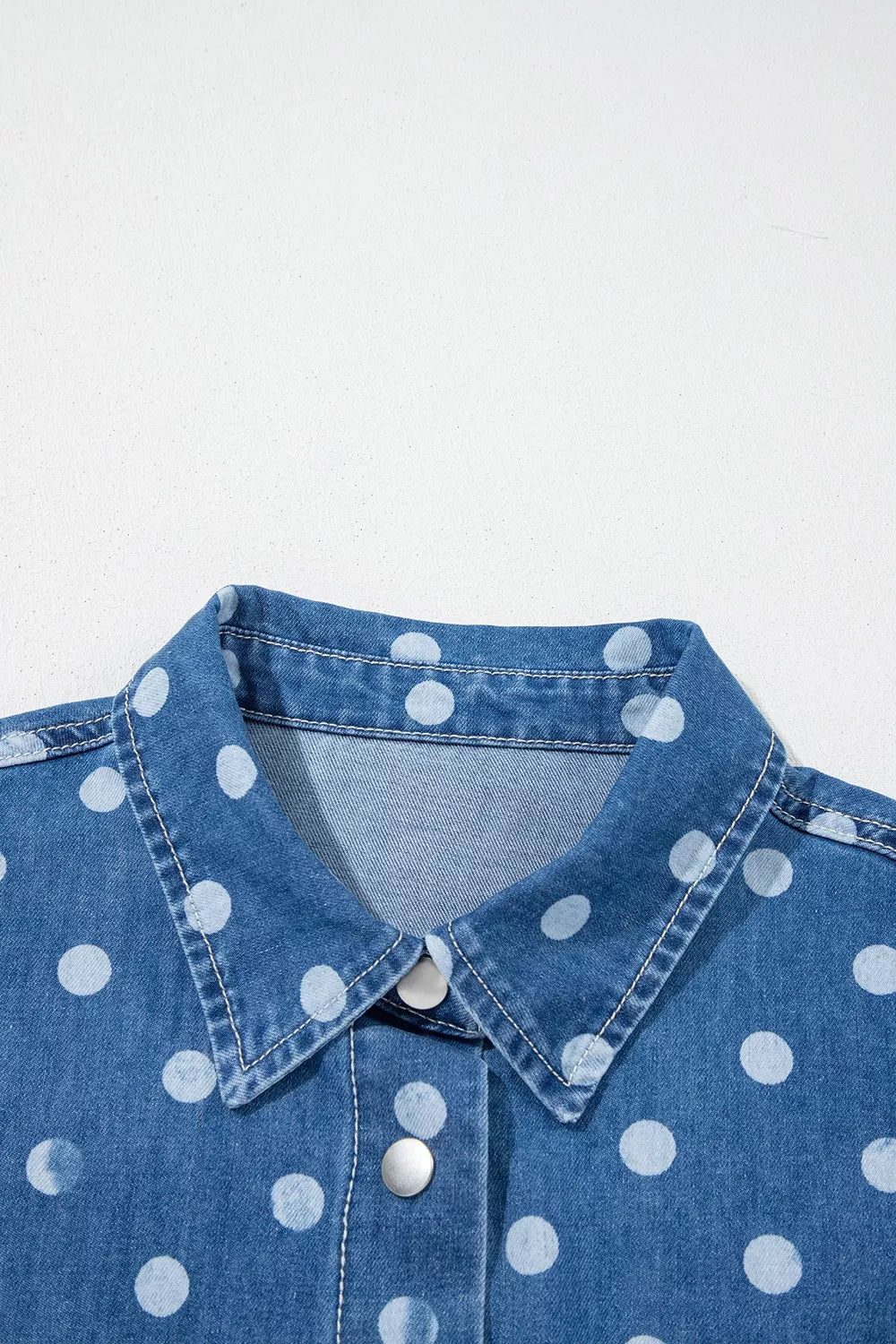 Trendsi Polka Dot Long Sleeve Collar Shift Tunic Denim Jacket -