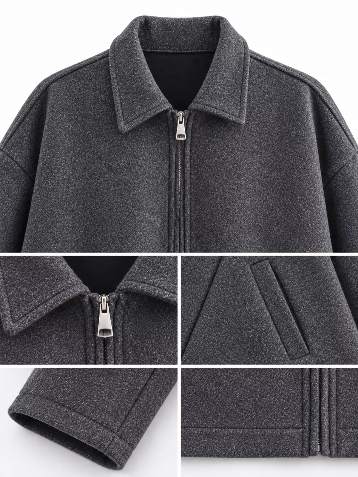 Zip-Up Dropped Shoulder Jacket — garment construction details