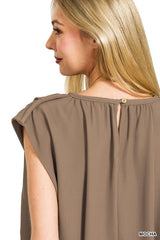 Trendsi Zenana Woven Drawstring Tie Side Sleeveless Top -