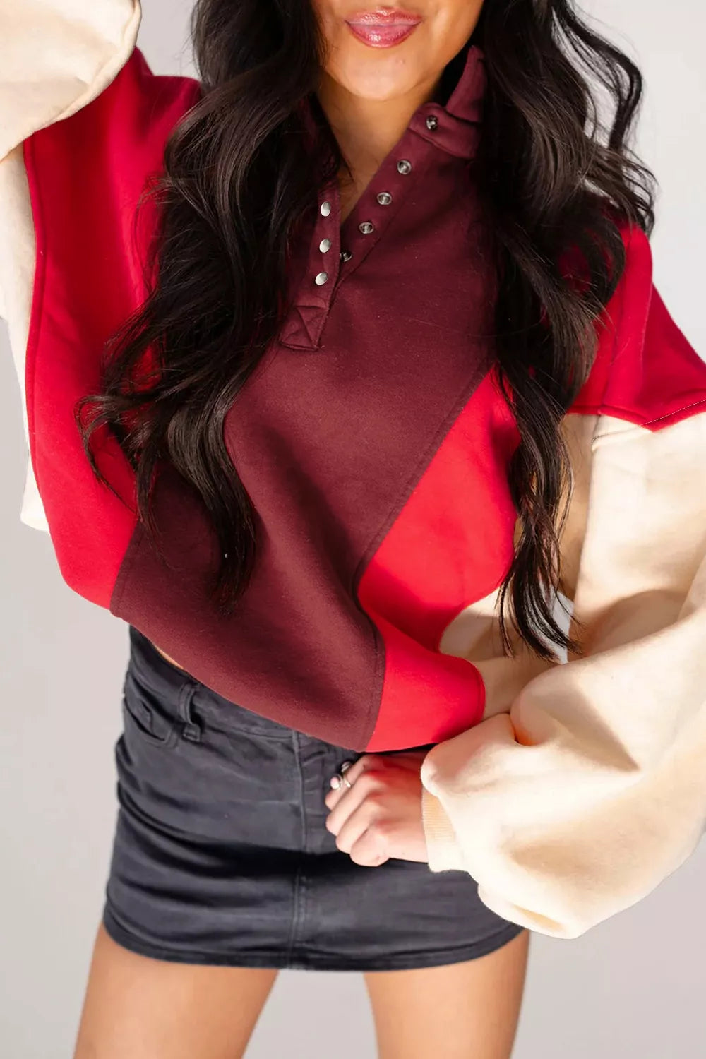 Trendsi Color-Block Snap-Button Oversized Sweatshirt -