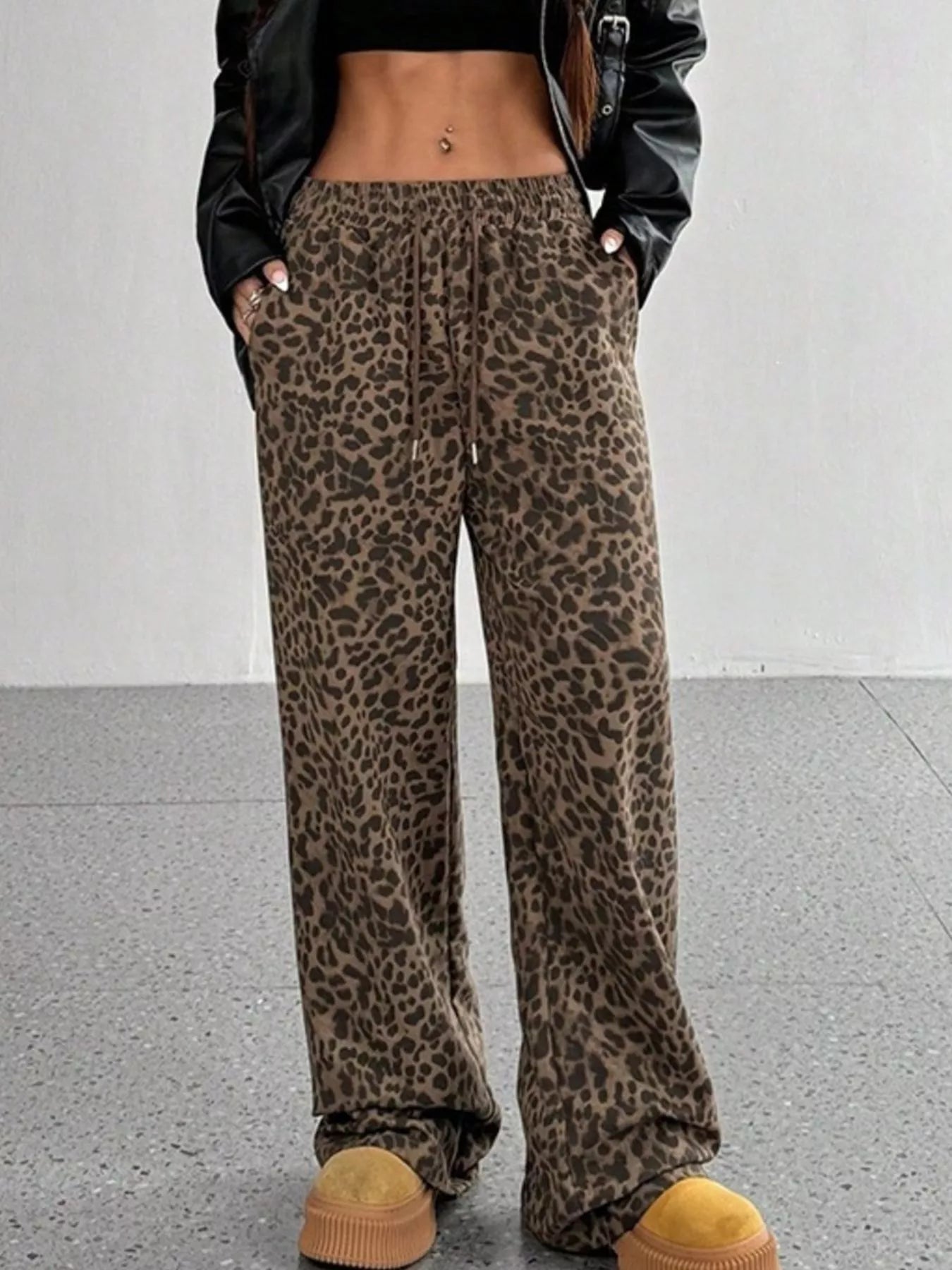 Trendsi Leopard Wide-Leg Drawstring Pants -