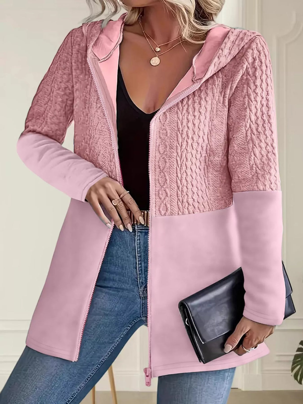 Pink hooded zip-up jacket
