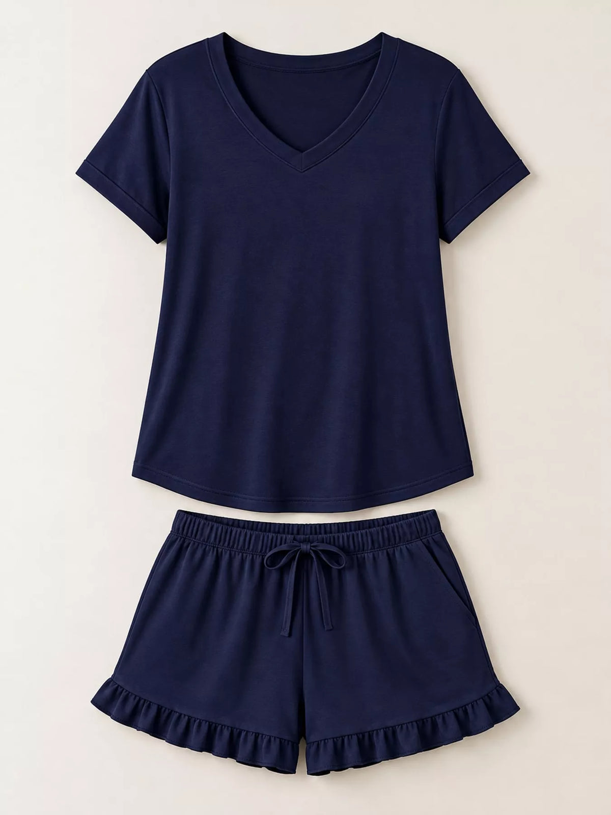 V-Neck Short Sleeve Lounge Set — garment front