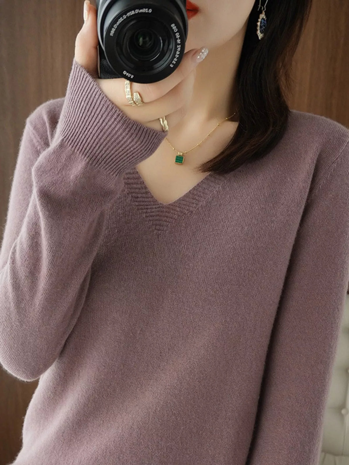V-Neck Knit Sweater in purple