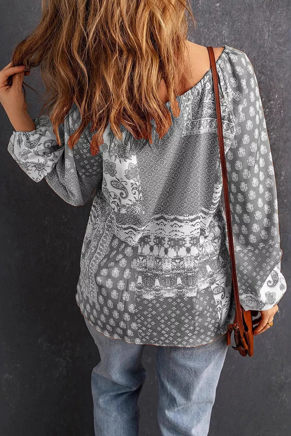 Trendsi Full Size Paisley Print Tie-Neck Long Sleeve Blouse Plus Size -