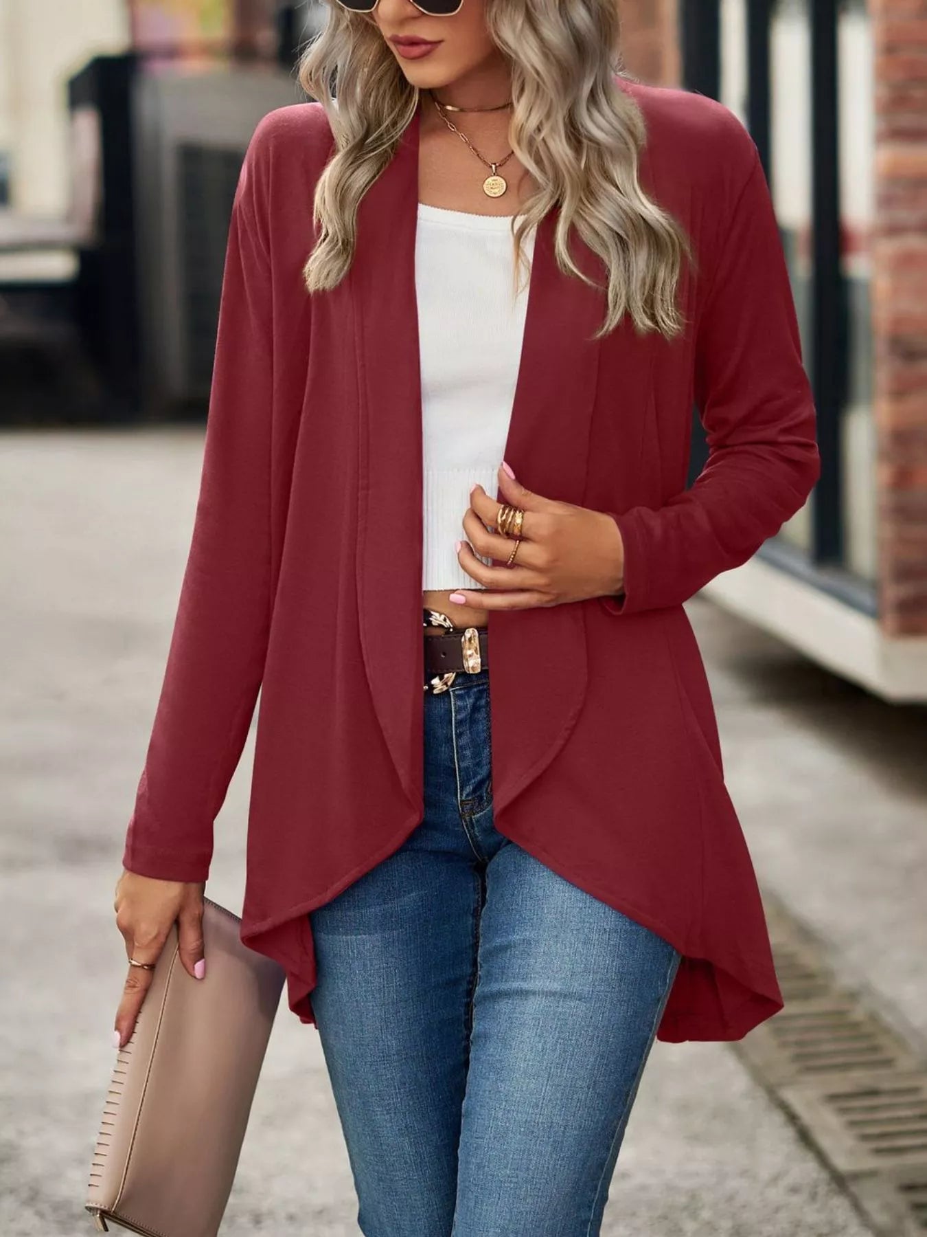 Trendsi Open-Front Dropped Shoulder Cardigan -