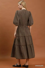 Trendsi Umgee Paid Smocked Waist Tiered Midi Dress -