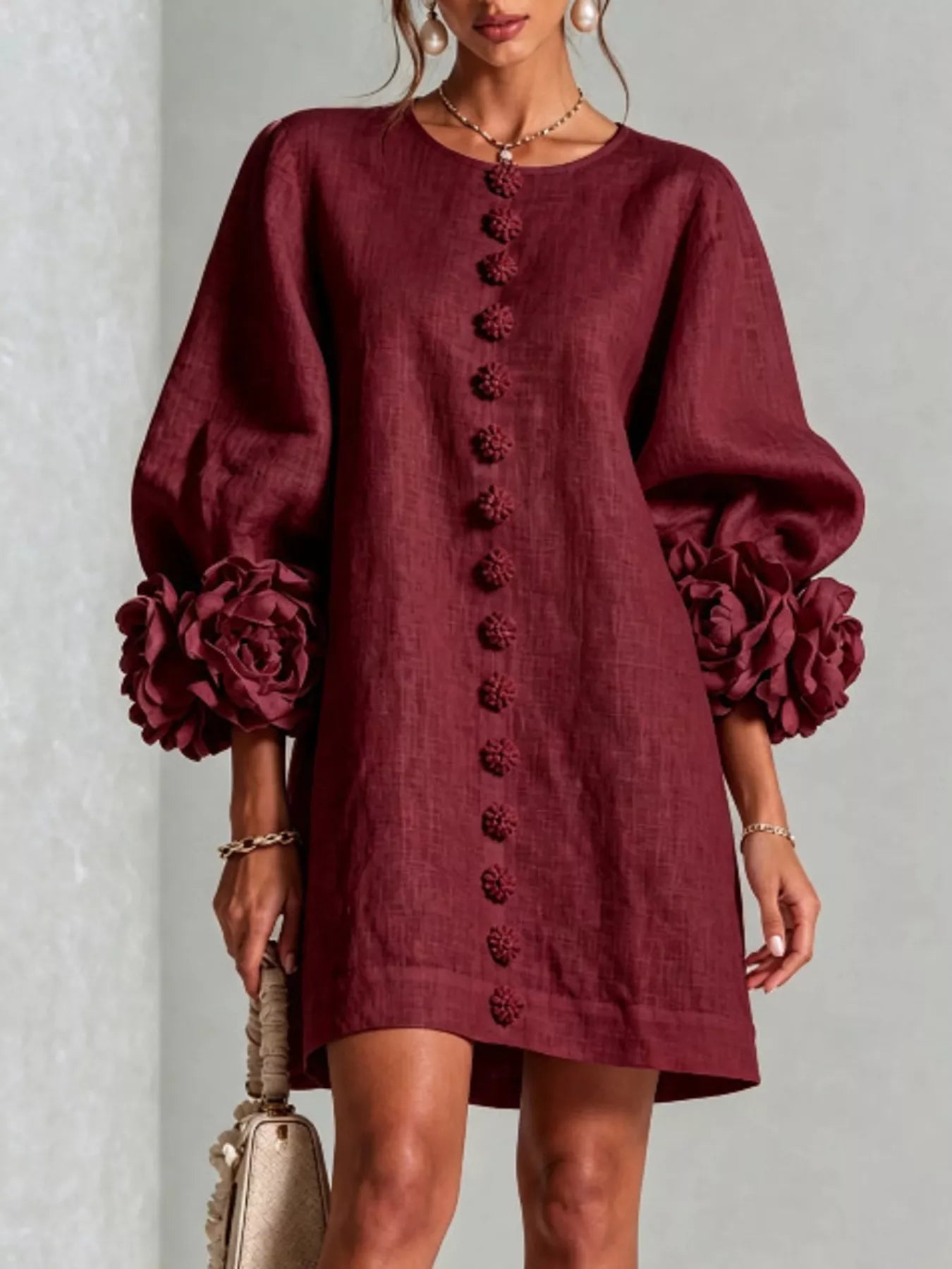 Trendsi 3D Floral 3/4 Sleeve Mini Dress -