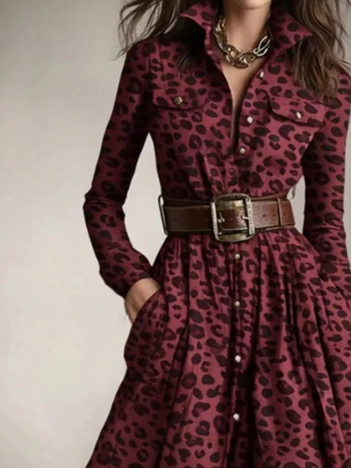Vintage Plaid Button-Down Maxi Shirt Dress in burgundy and black
