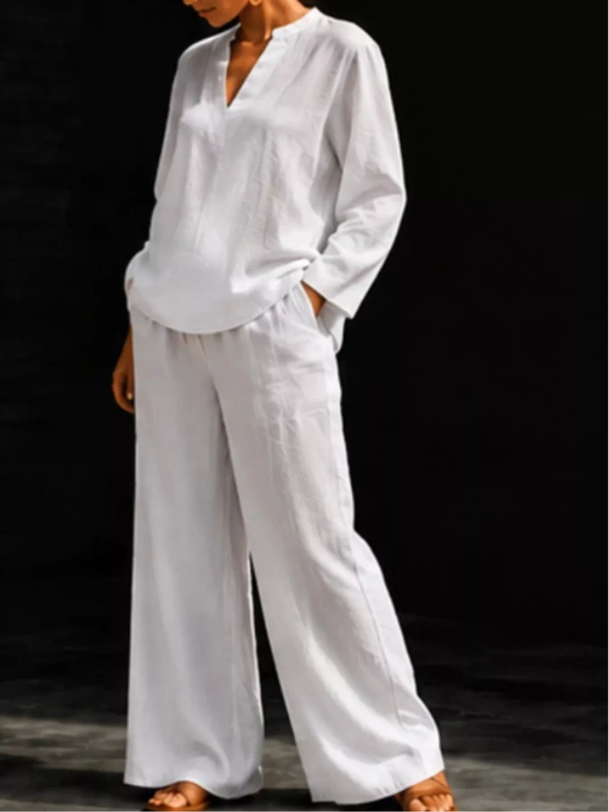 Trendsi Notched Long Sleeve Top and Pants Set -