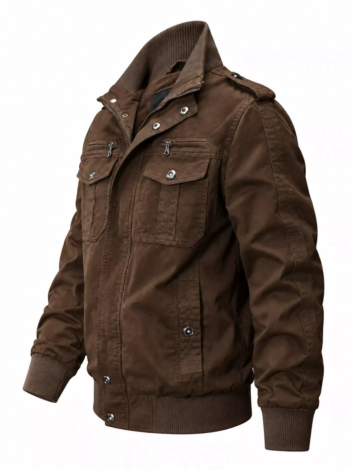 Multi-Pocket Tactical Bomber Jacket — side view