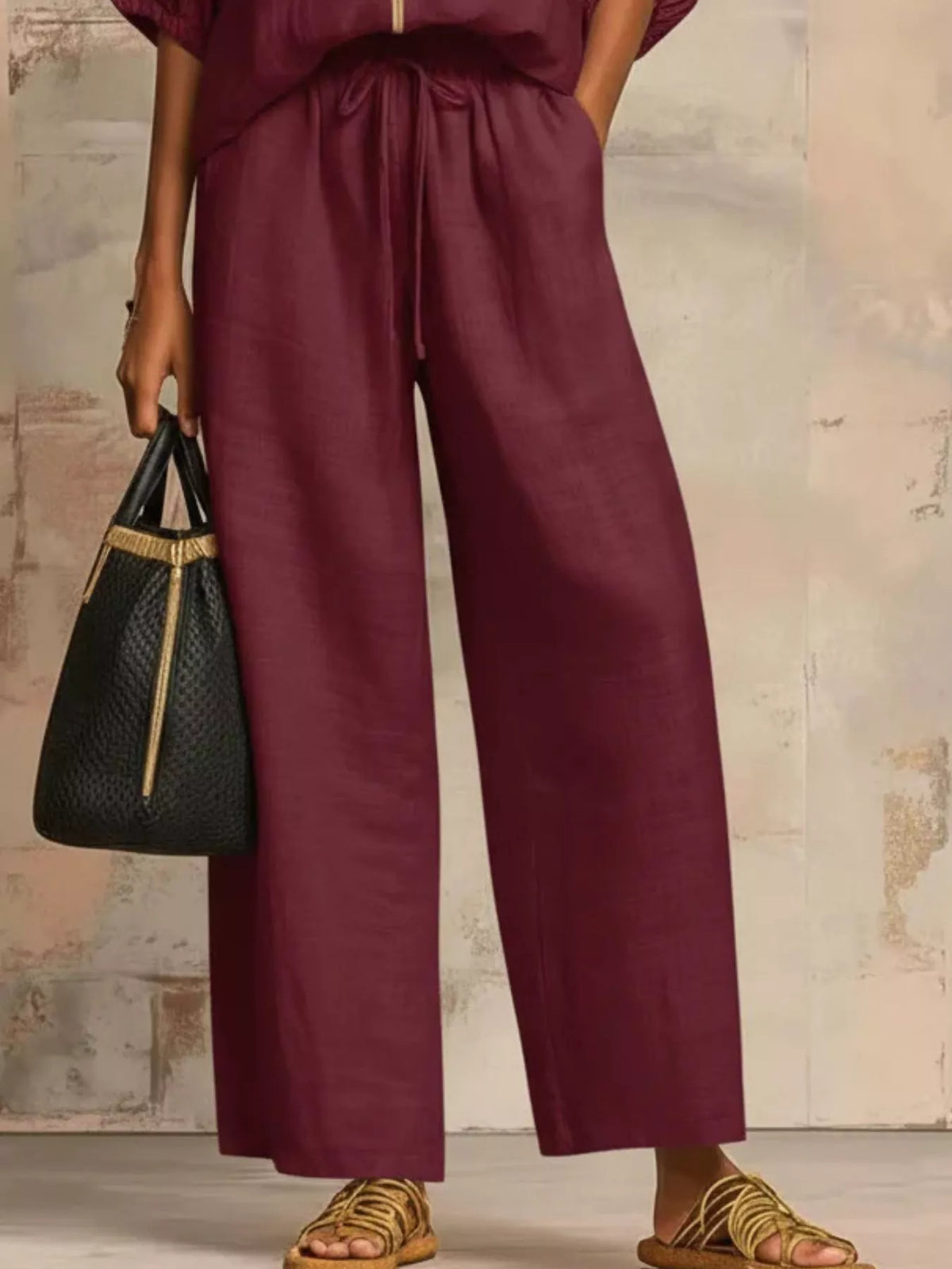Zip-front top and wide-leg pants set