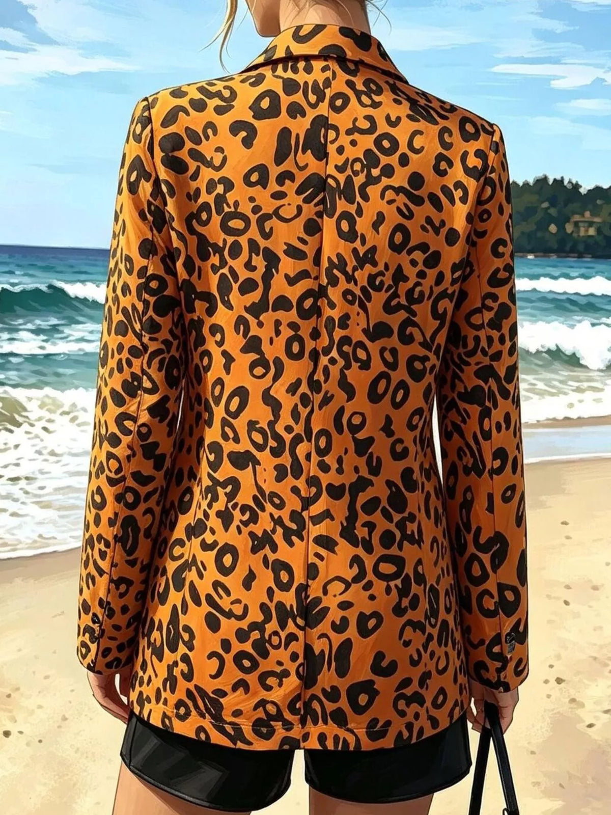 Brown leopard print blazer, back view