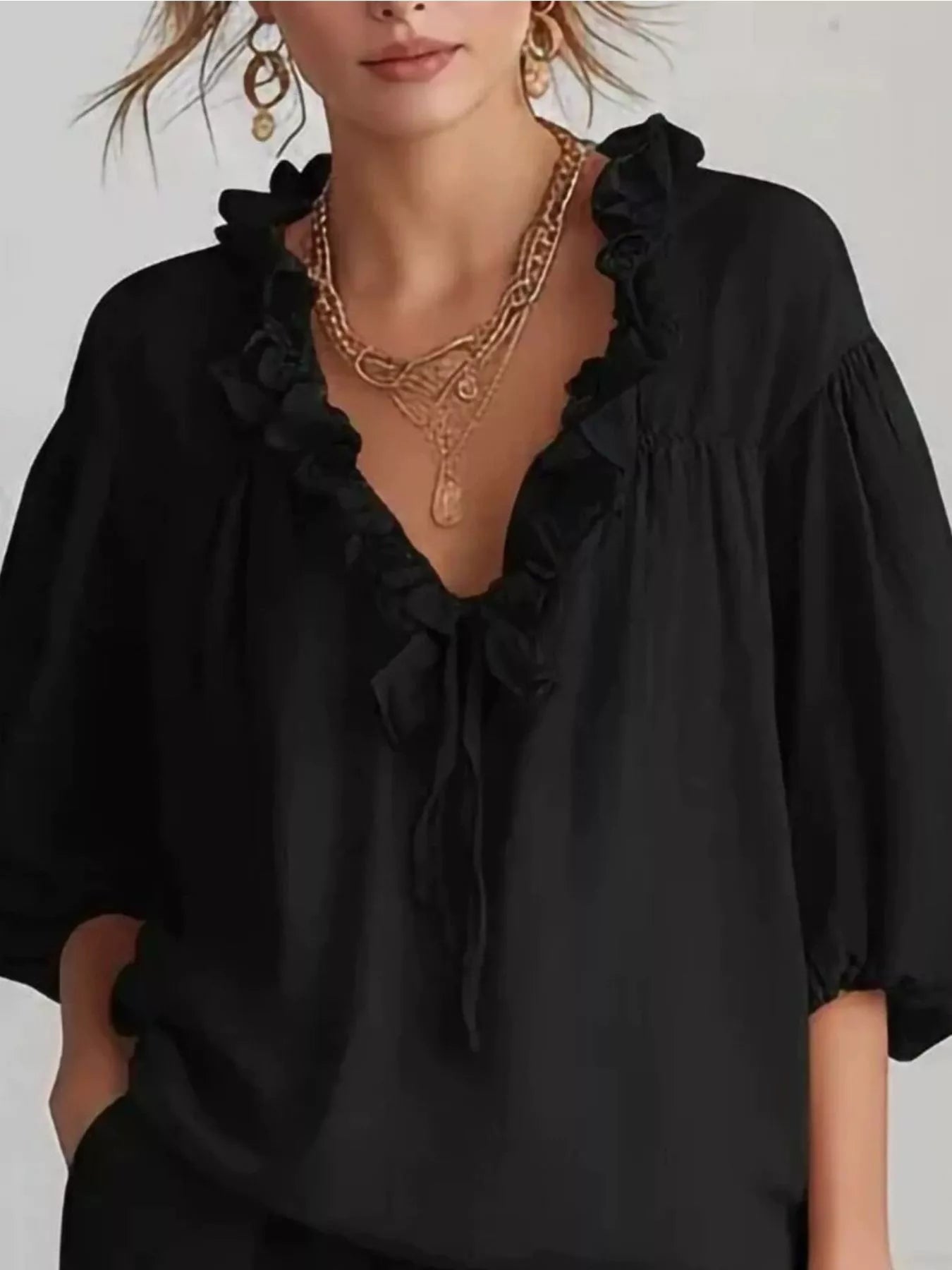 Trendsi Ruffled V-Neck Blouse and Shorts Set -