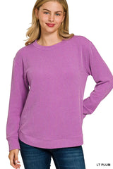 Trendsi Zenana Full Size Raised Rib Round Neck Long Sleeve Top Plus Size -