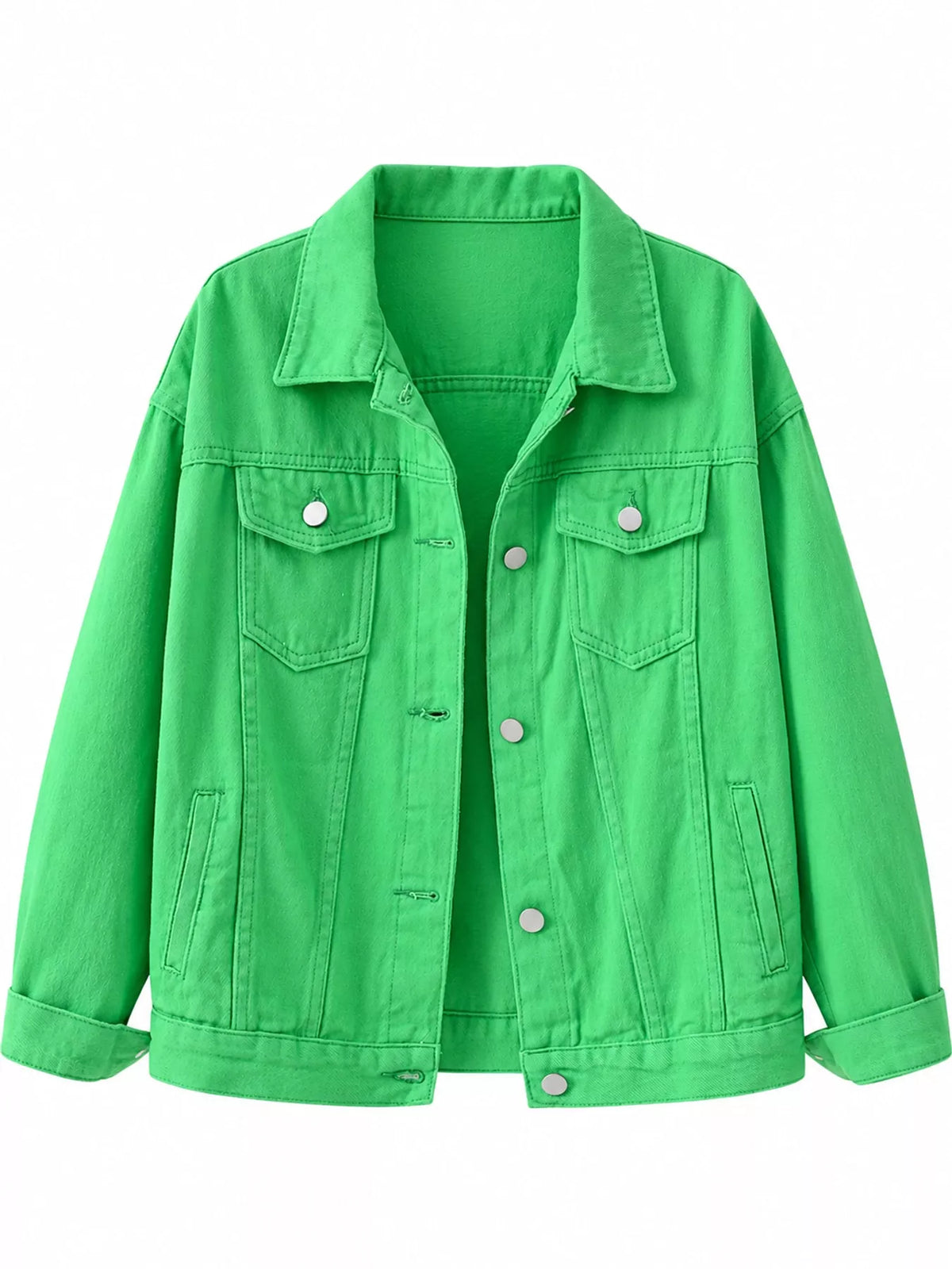 Button-Down Classic Cropped Denim Jacket — garment front