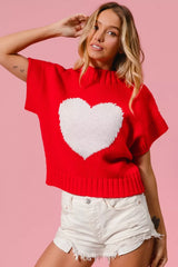 Trendsi BiBi Rib Banded Heart Pattern Valentines Sweater -