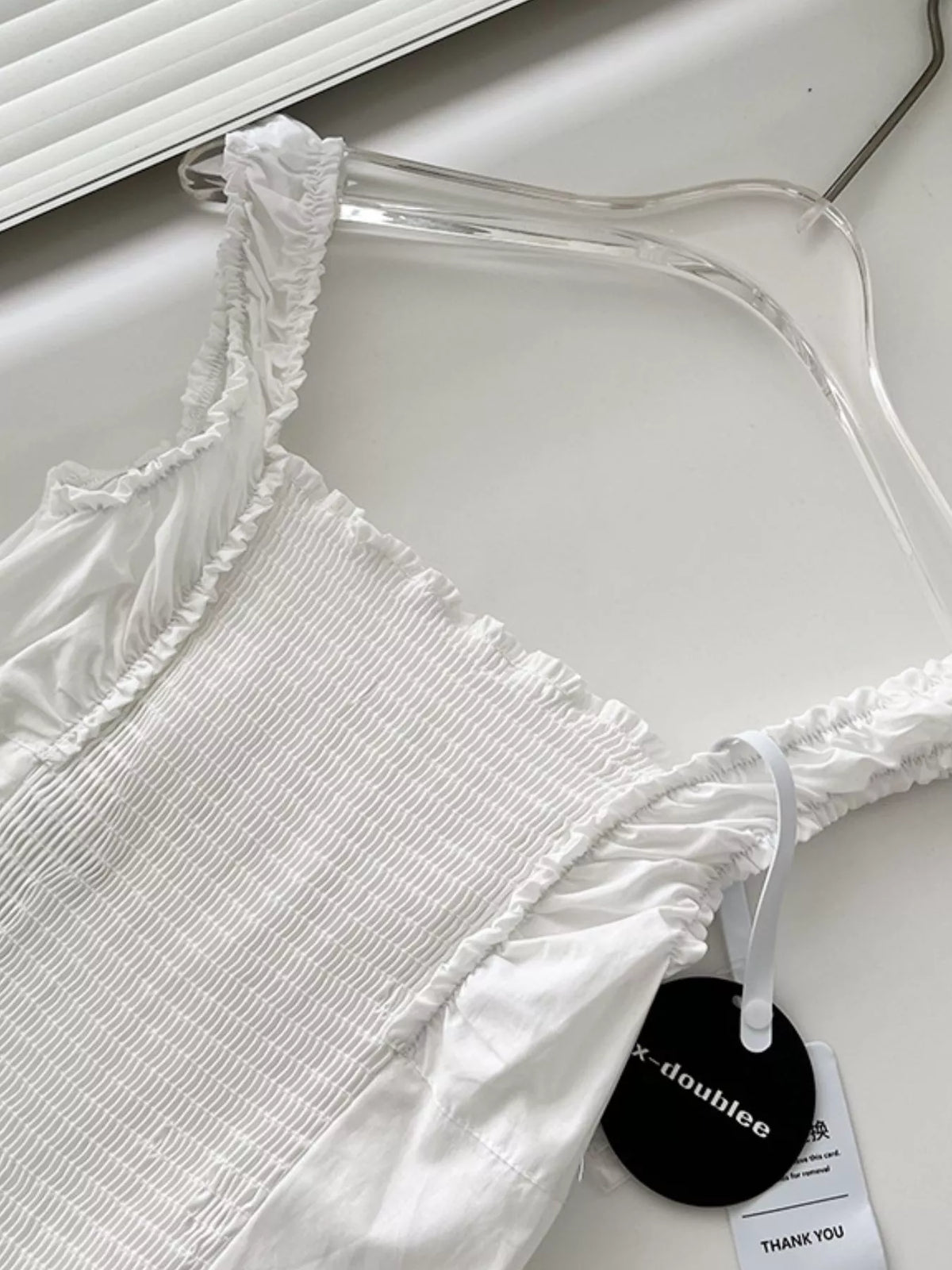Women's Ruffled Square Neck Tiered Maxi Dress in white — back detail view