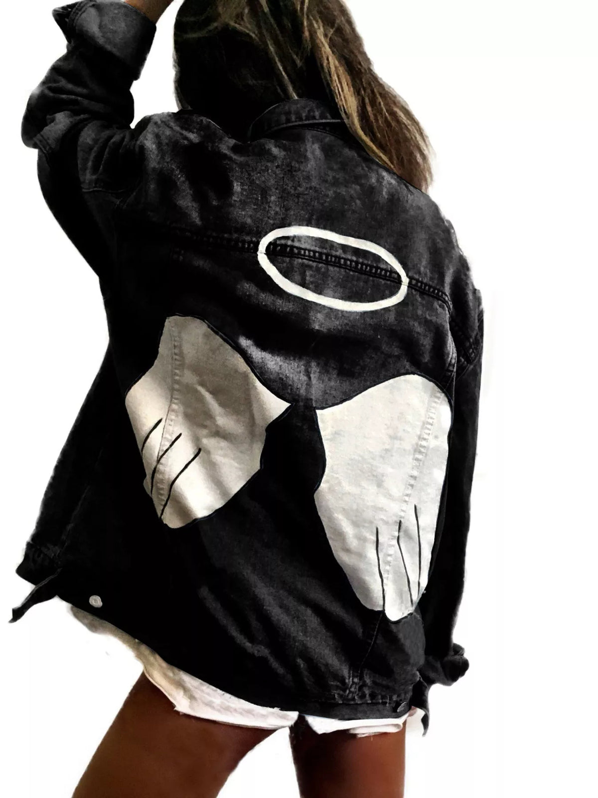 Trendsi Full Size Angel Wings Graphic Back Denim Jacket Plus Size -