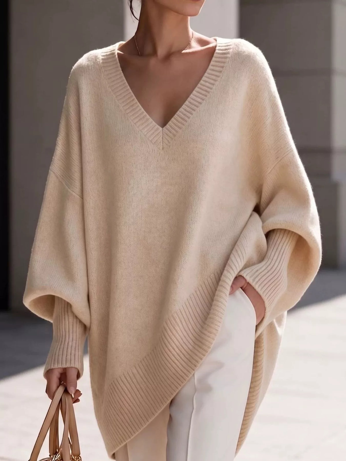 Batwing sweater, cream front