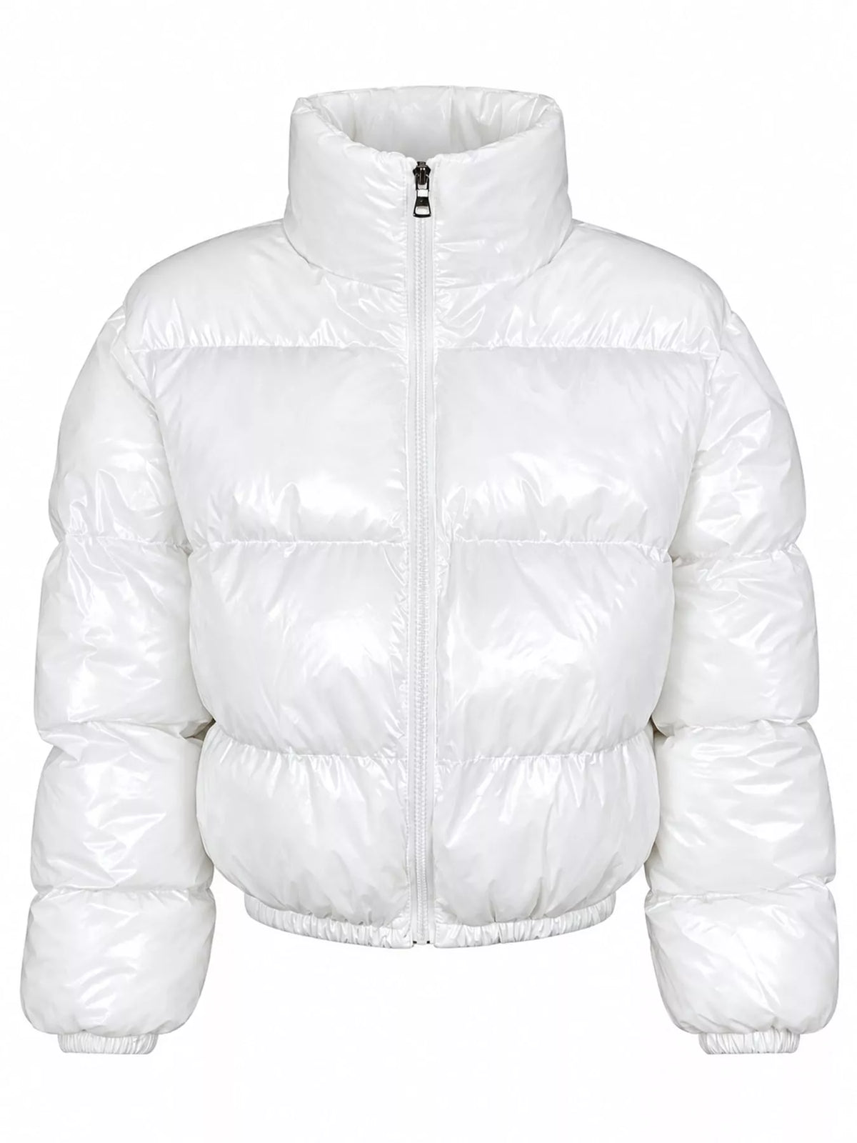 Glossy Stand-Collar Zip-Up Puffer Jacket — garment front