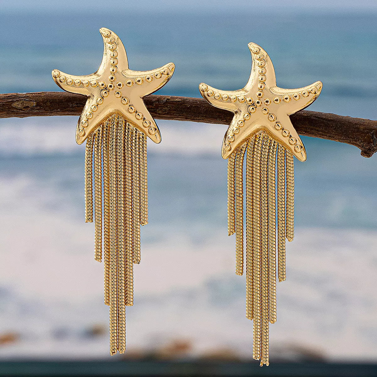 Trendsi 18K Gold-Plated Starfish Fringe Drop Earrings -