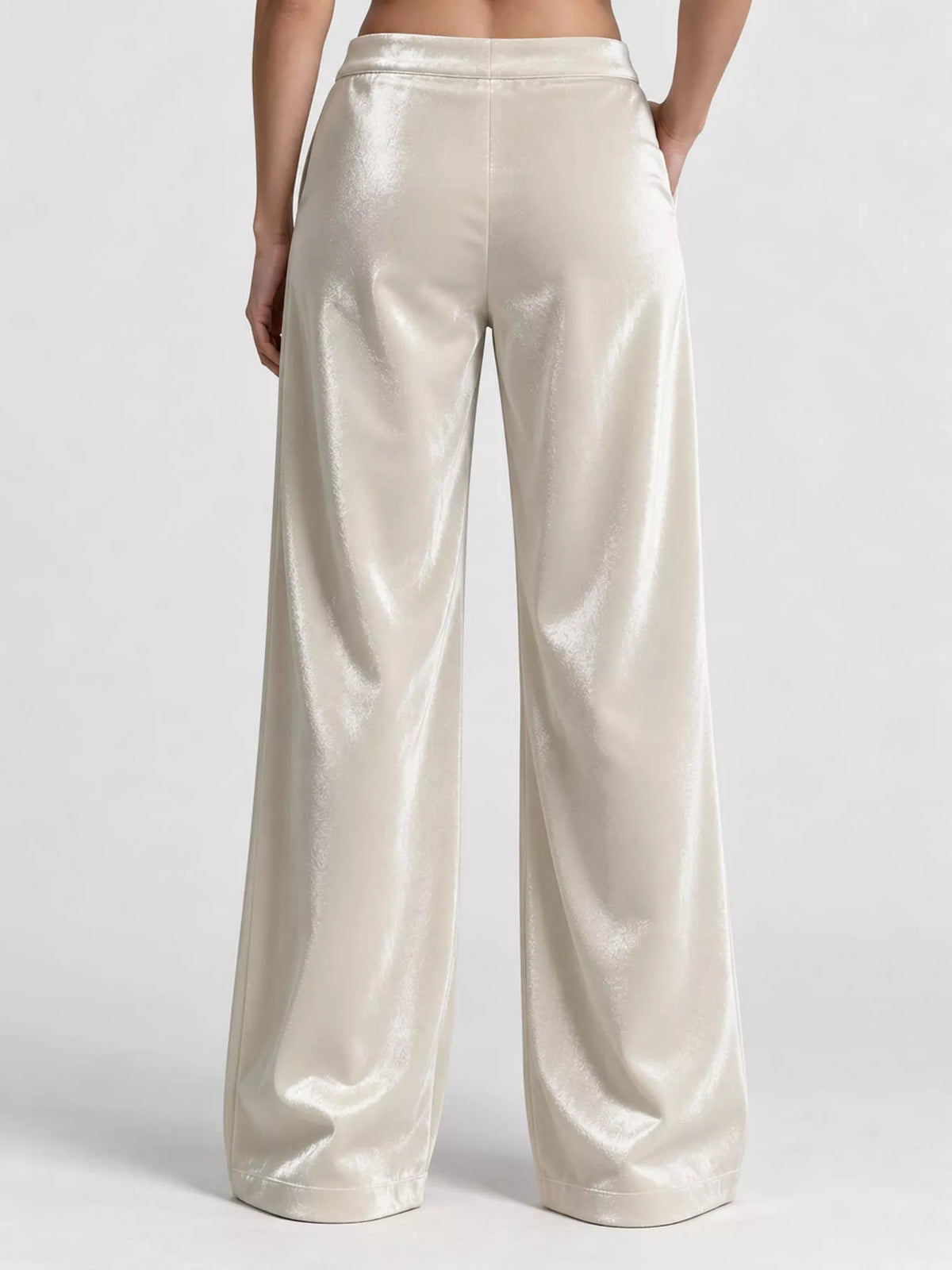 Off-white high-waisted wide-leg velvet pocket pants, back view