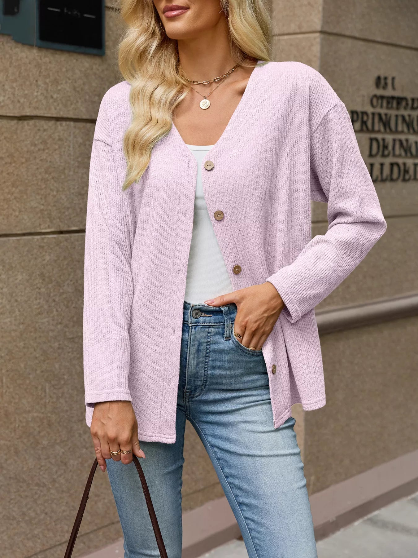 Trendsi V-Neck Button-Down Cardigan -