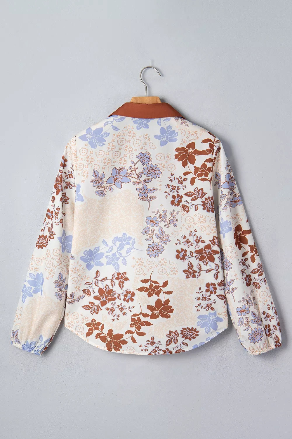 Trendsi Floral Print Colorblock V Neck Long Sleeve Blouse -
