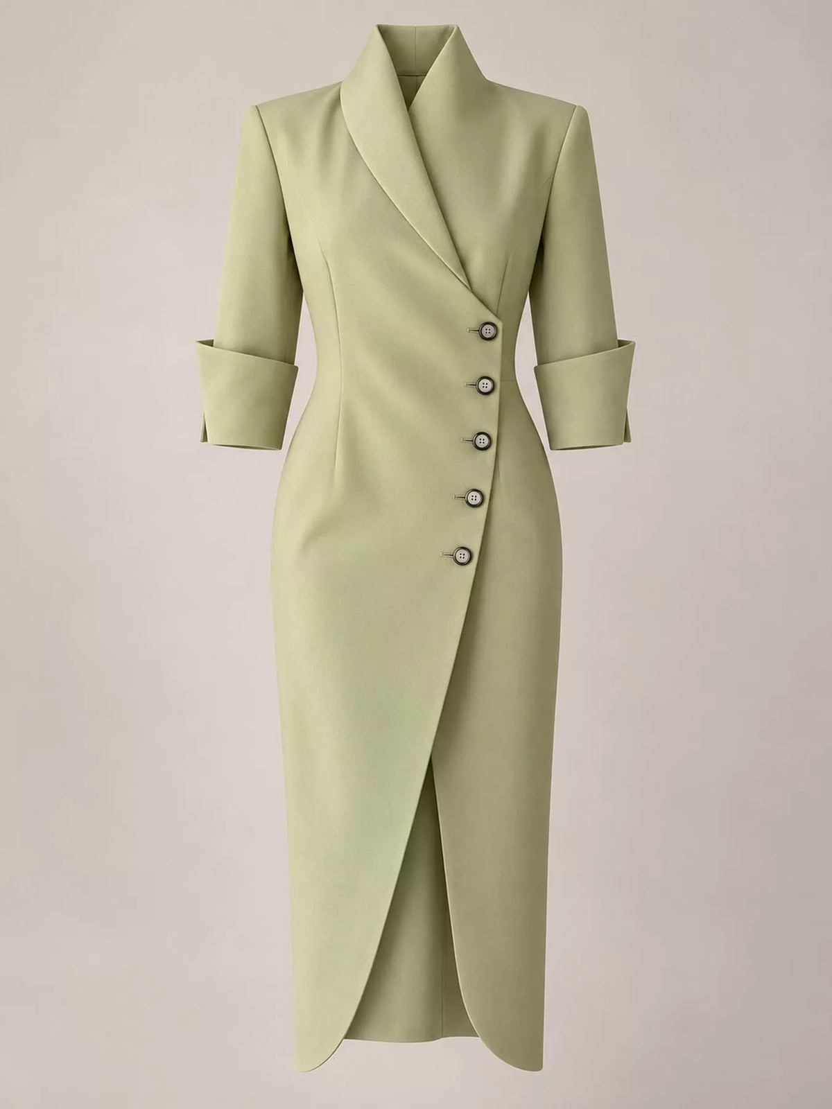 Asymmetric Button-Down Midi Coat in light green