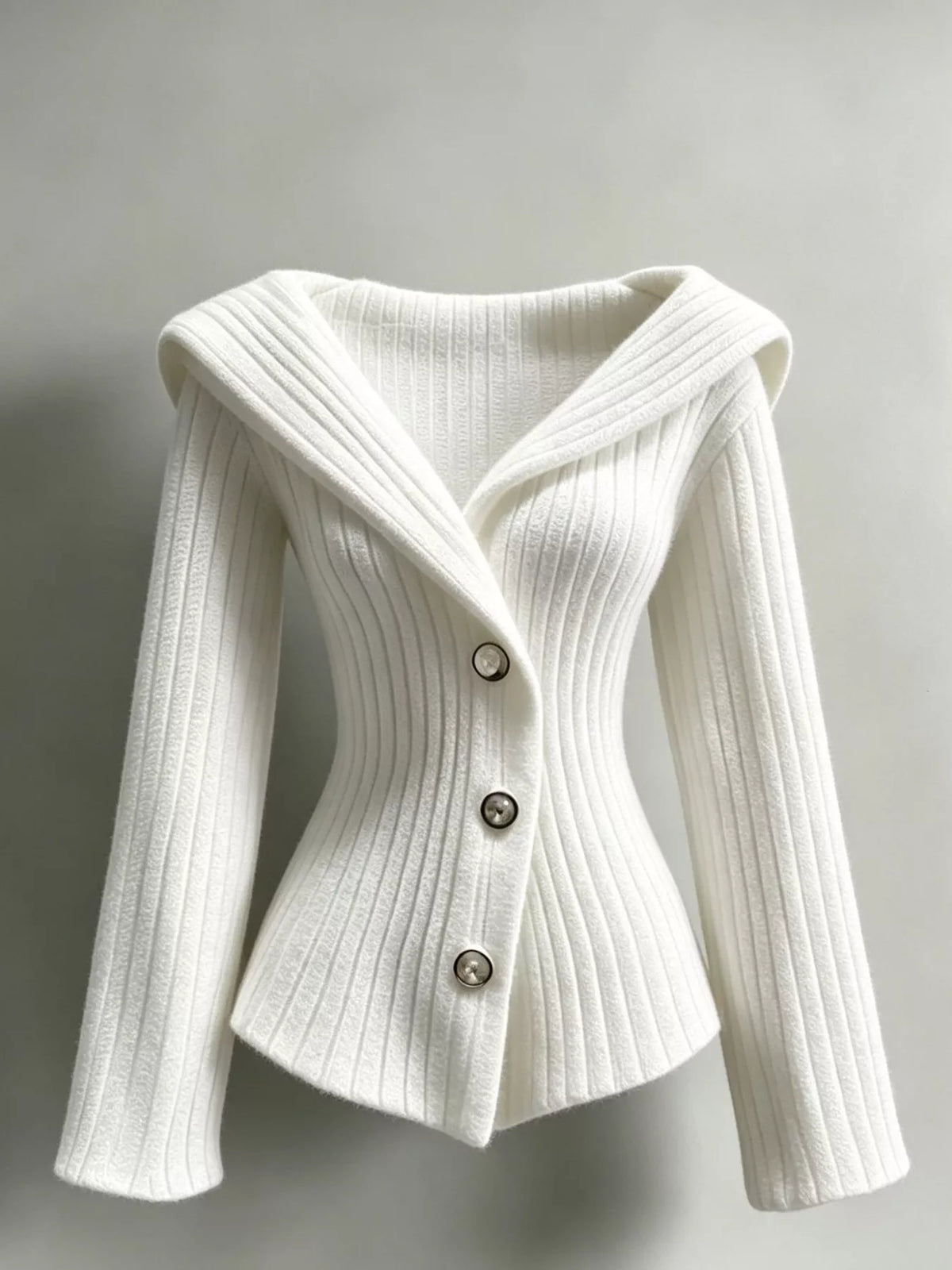 Ribbed cardigan, white flat lay