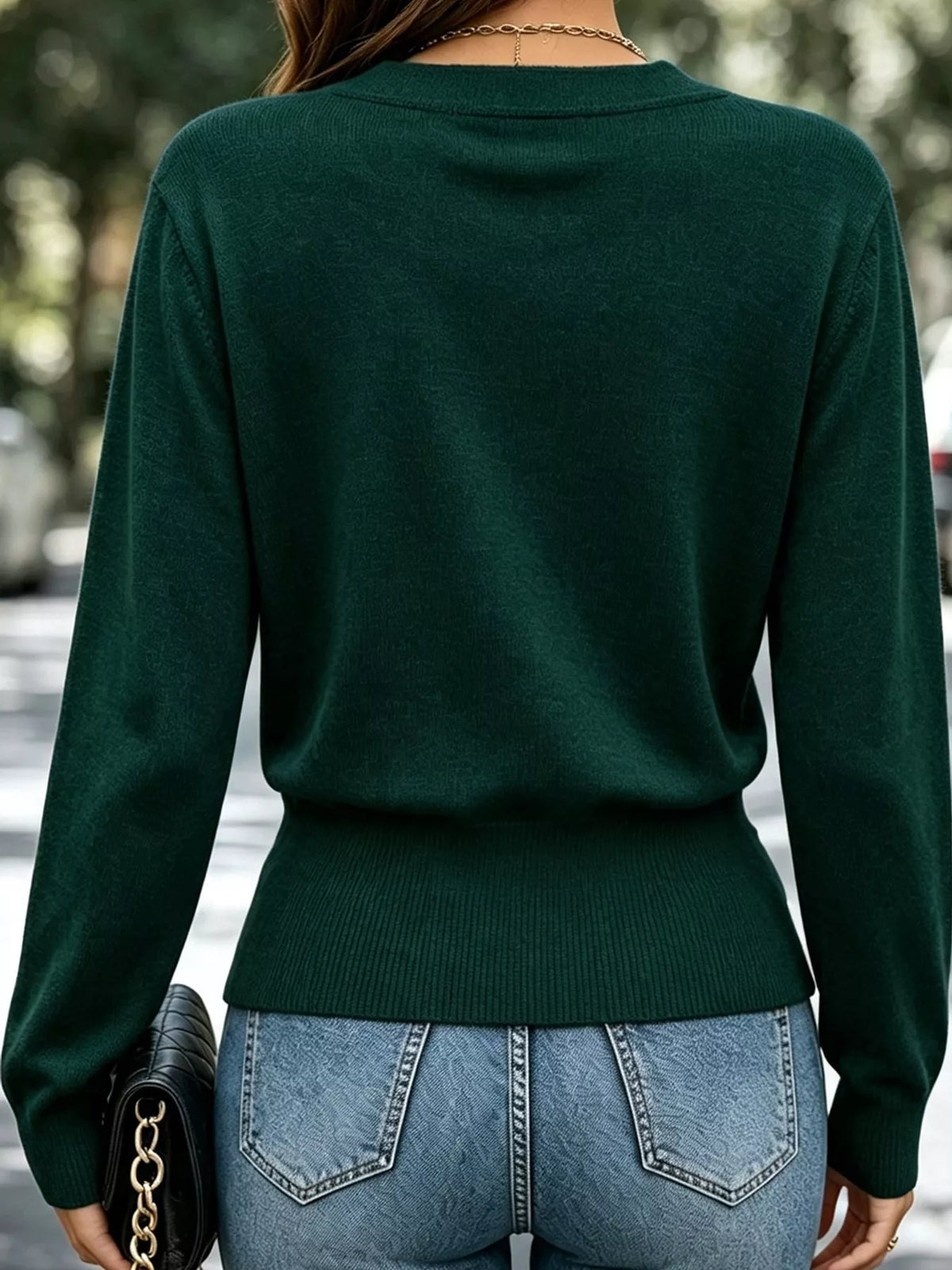 Surplice knit top, green back