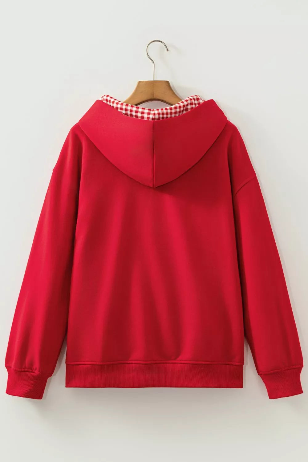 Plaid Patchwork Front Pocket Hoodie — garment back