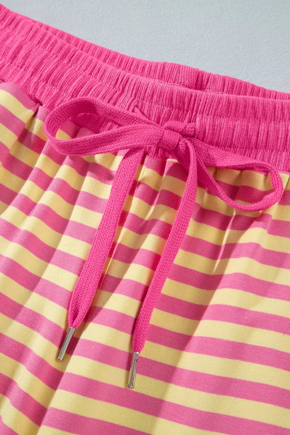 Trendsi Stripe Colorblock Trim Crew Neck Loose Tee Drawstring Elastic Waist 2pcs Pant Set -