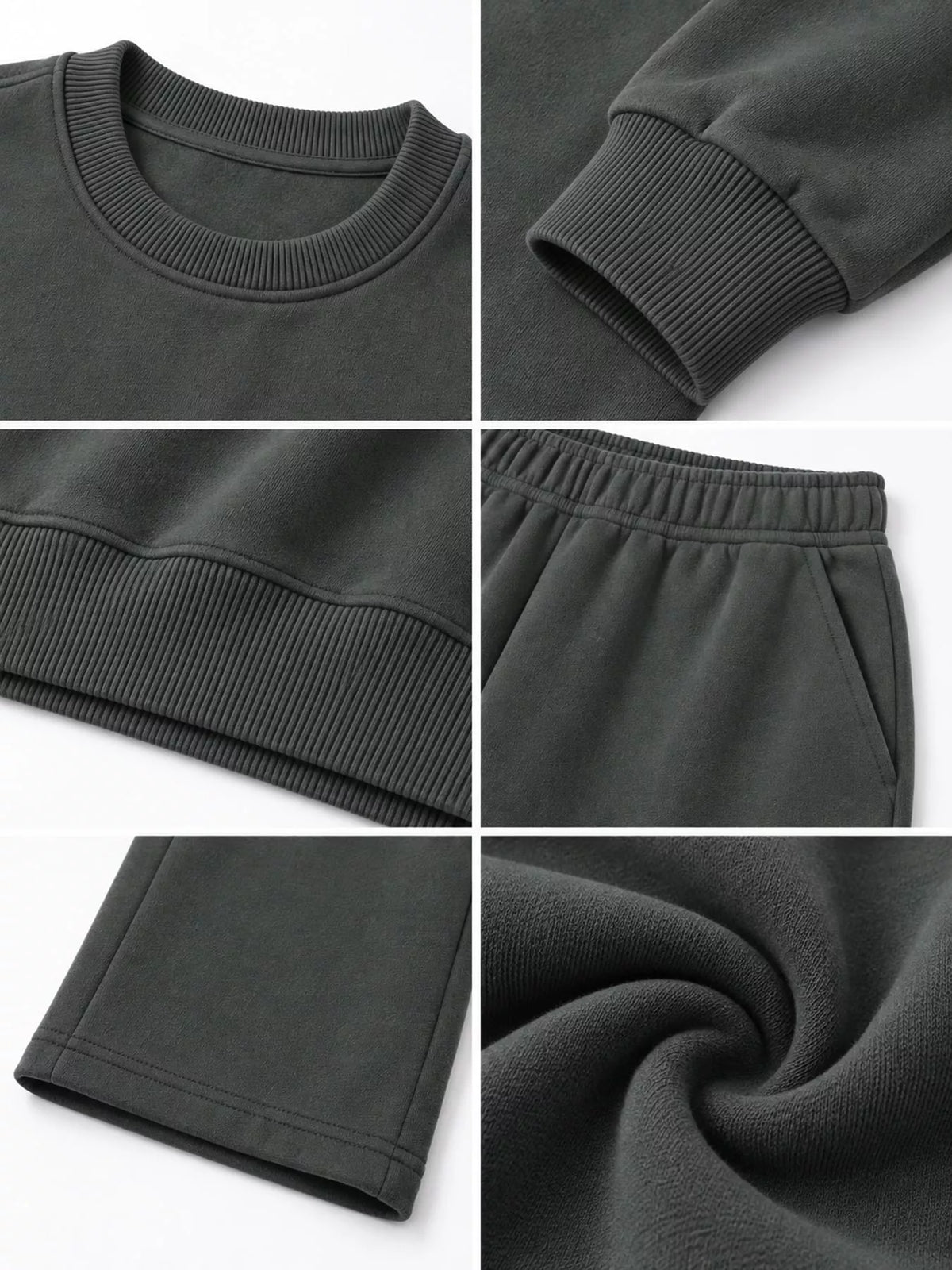 Crewneck Drop Shoulder Sweatshirt and Wide-Leg Pants Set — construction details