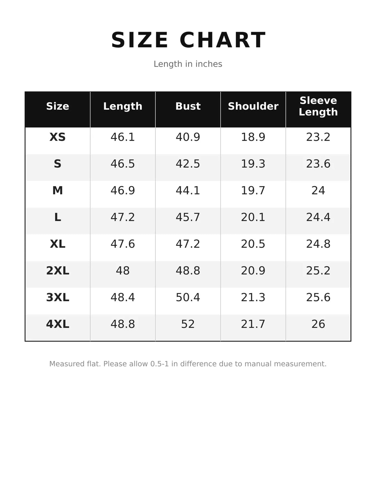 Size chart for faux fur open front longline coat