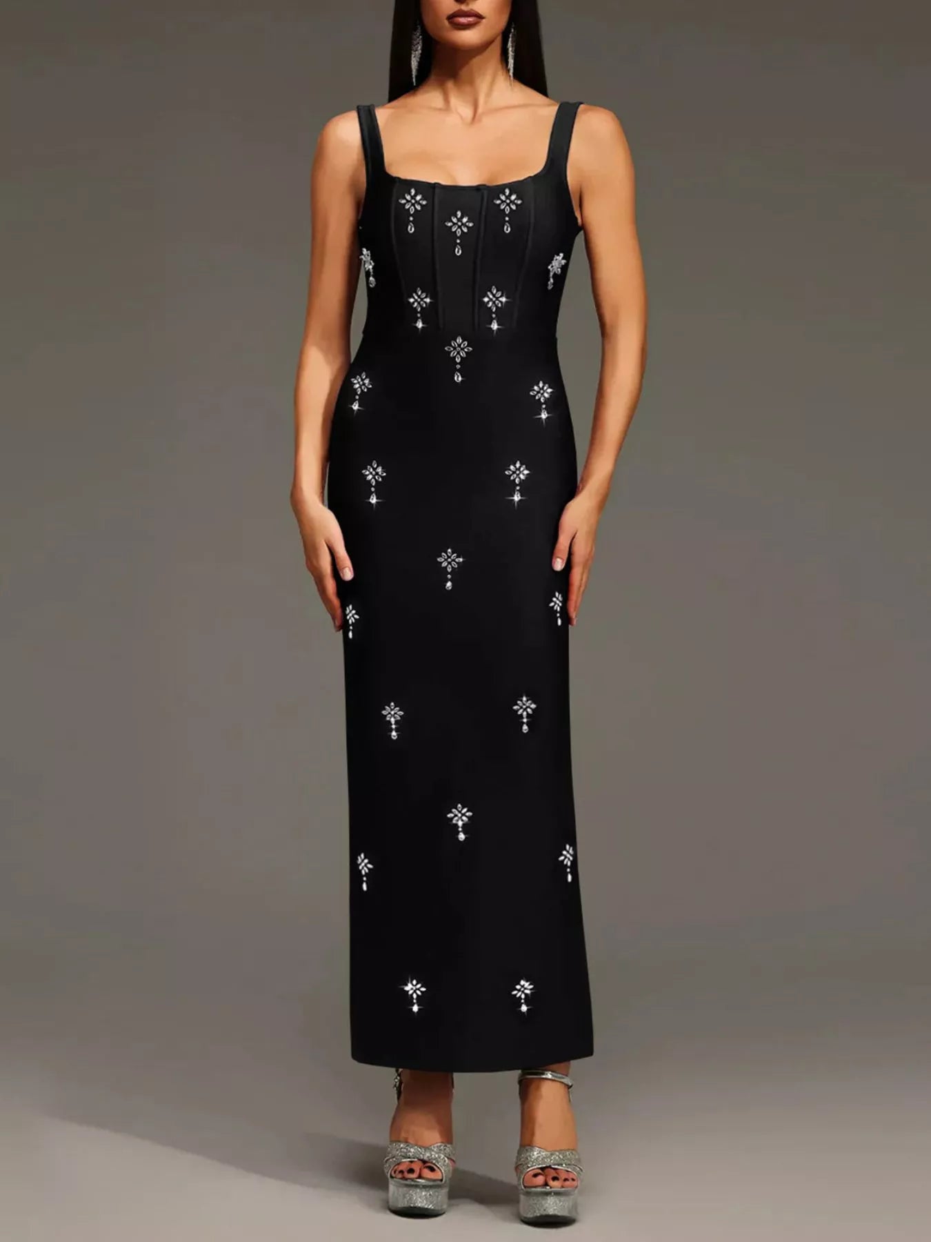 Trendsi Rhinestone Embellished Bodycon Maxi Dress -
