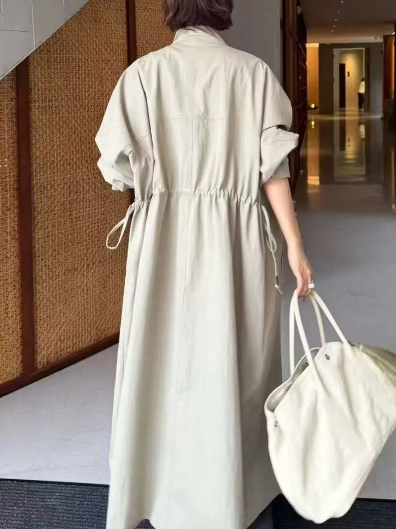 Trendsi Drawstring Open Front Longline Trench Coat -