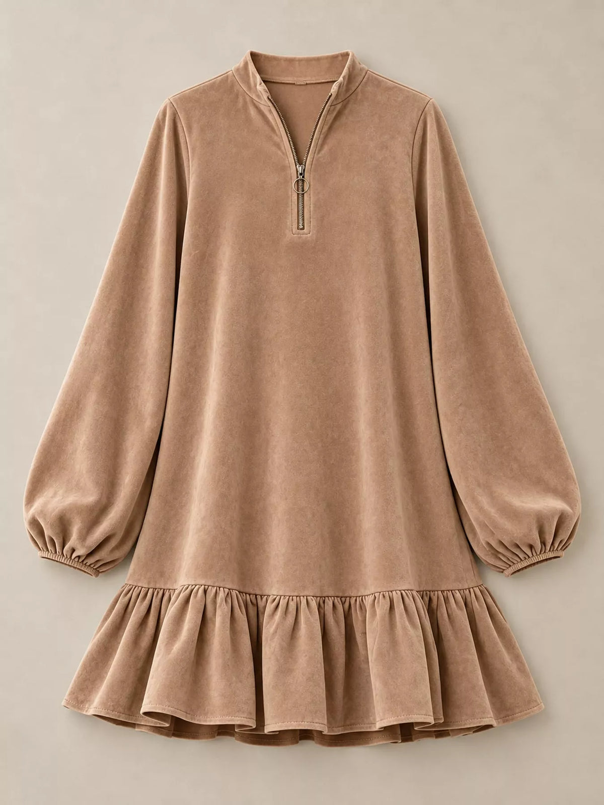 Quarter-zip dress, beige flat lay