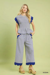 Trendsi Umgee Stripe Scallop Hem Wide Leg Pants -
