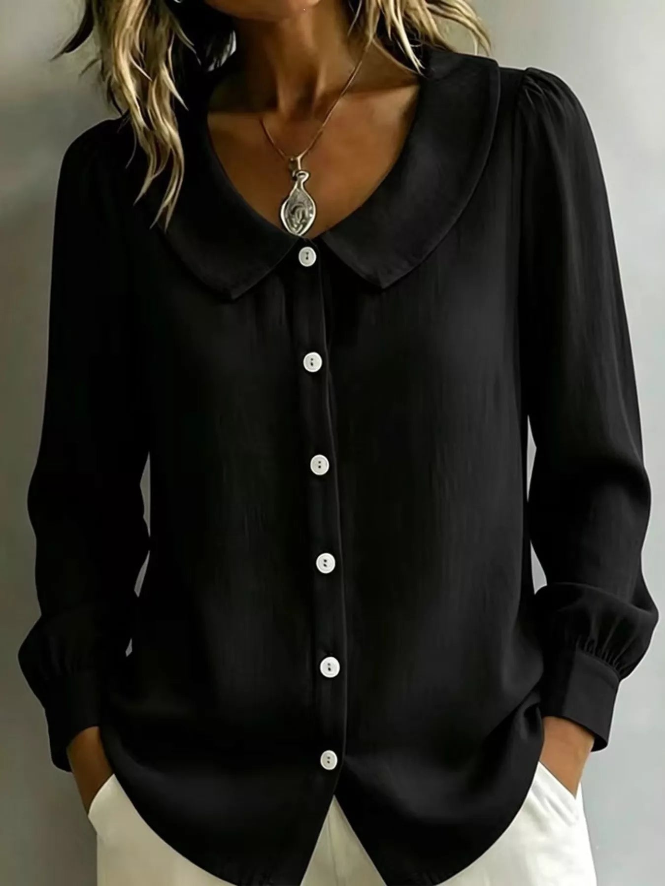 Trendsi Full Size Peter Pan Collar Button-Down Shirt Plus Size -